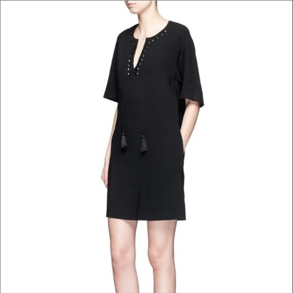 3.1 Phillip Lim‎ Bohemian braided eyelet tassel Black dress size 4